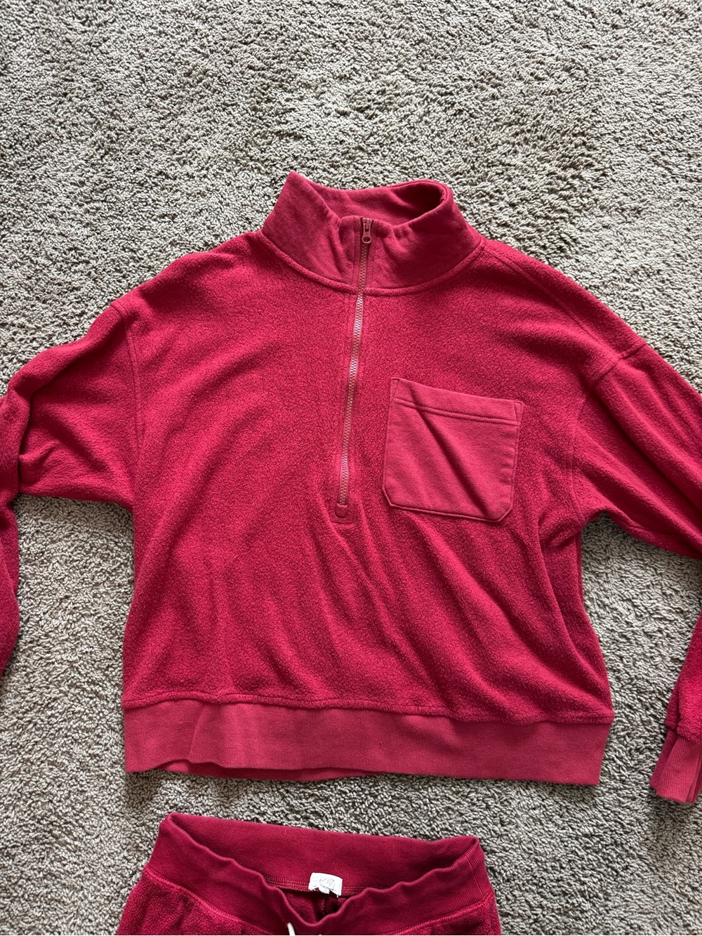 aerie Red Half-Zip Cowl Pullover Sweater